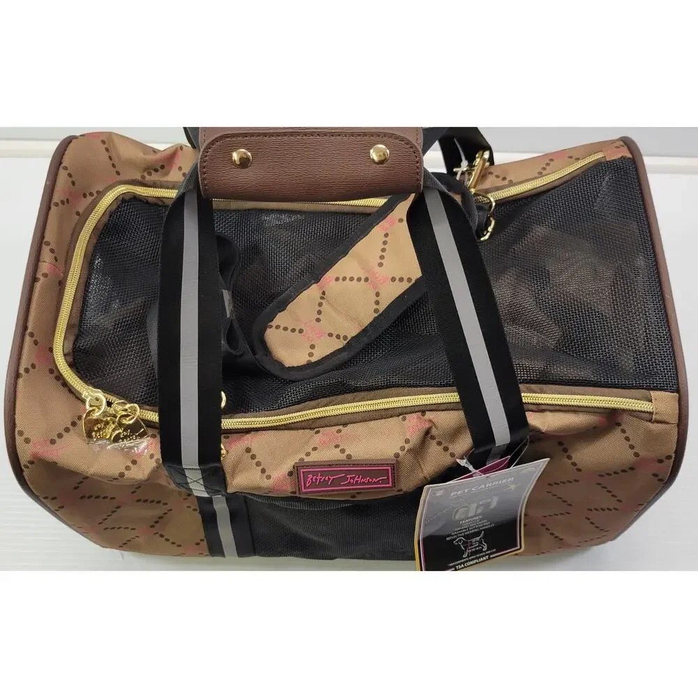 *Z) Betsey Johnson Pet Carrier Bag Chocolate TSA Compliant Up to 16lbs Dog Cat